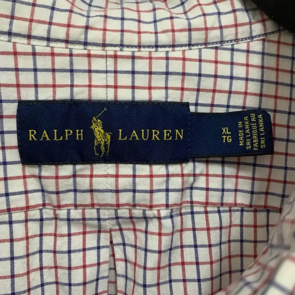 Polo Ralph Lauren Check Button Down Shirt White Red Blue Long Sleeve Men’s XL